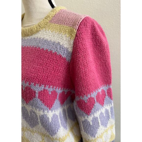 LoveShackFancy Shirelle Puff-Sleeve Heart Sweater Wool Alpaca Pink Icing Medium - Picture 4 of 15